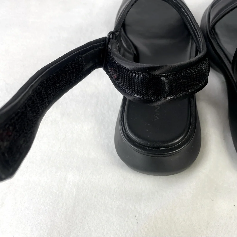 Vince Fresca Satin Strappy‎ Sandals 8.5 Black Sporty Chunky